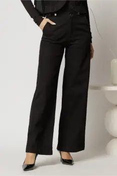 Blugi dama negri cu croi larg si capse la spate imagine