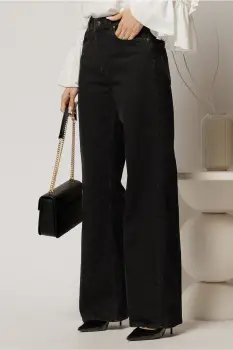 Blugi dama negri evazati cu talie inalta imagine