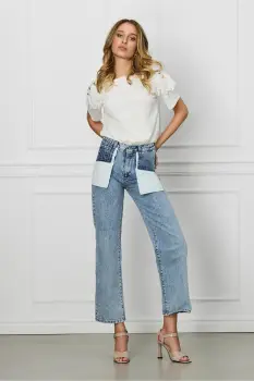 Blugi Marina albastri cu buzunare decorative imagine