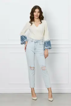 Blugi Oana bleu cu rupturi imagine