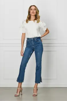 Blugi Sofia albastri cu decupaje la baza imagine