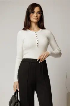 Bluza alba din bumbac croi mulat cu maneca lunga imagine