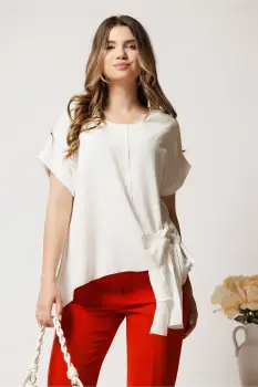 Bluza alba din viscoza oversized cu funda in talie imagine