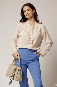 Bluza bej cu aplicatie tip cravata imagine