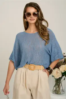 Bluza bleu lejera din tricot subtire imagine