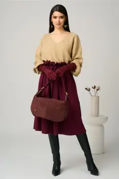 Bluza casual din tricot bej cu paiete si fir lurex imagine