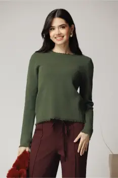 Bluza casual din tricot kaki cu franjuri imagine