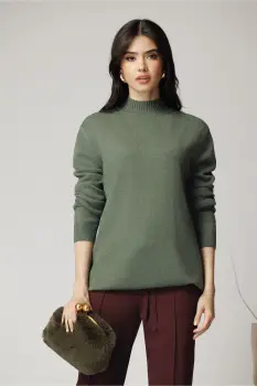 Bluza casual din tricot kaki cu guler imagine