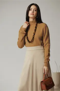 Bluza casual din tricot maro cu guler imagine