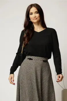 Bluza casual din tricot neagra cu decolteu in V imagine