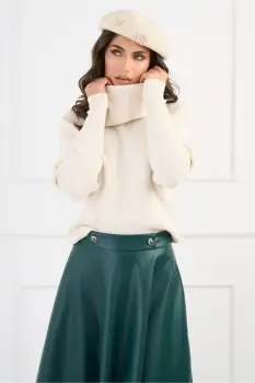 Bluza casual din tricot reiat ivory cu guler maxi imagine