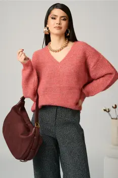 Bluza casual din tricot roz cu fir lurex imagine