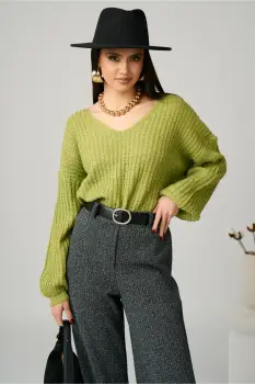 Bluza casual din tricot verde cu paiete si fir lurex imagine
