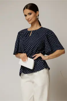 Bluza casual din viscoza bleumarin cu buline si croi lejer imagine