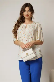 Bluza casual din viscoza ivoar cu picatele colorate si croi lejer imagine