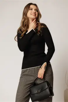 Bluza casual neagra din tricot cu dunga alba imagine