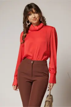 Bluza dama corai cu guler tip barcuta din voal si croi lejer imagine