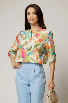 Bluza dama cu imprimeu oranj si verde si croiul lejer imagine