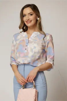 Bluza dama cu imprimeu roz si bleu si croiul lejer imagine