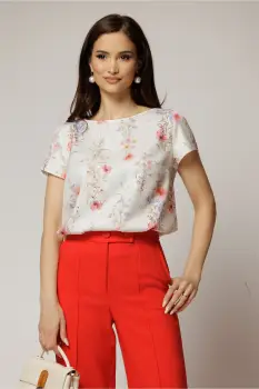 Bluza dama ivoar cu imprimeuri florale corai cu adaos de viscoza imagine