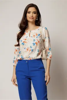 Bluza din viscoza cu imprimeu bej si albastru imagine