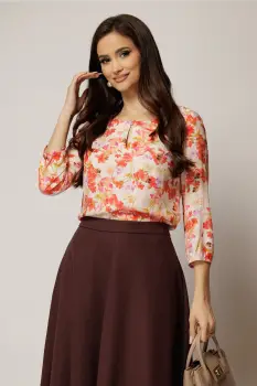 Bluza din viscoza cu imprimeu rosu si oranj imagine