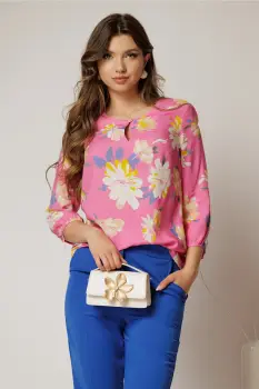 Bluza din viscoza cu imprimeu roz si galben imagine