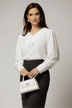 Bluza DY Fashion alba cu gulerul ascutitdin voal fluid imagine