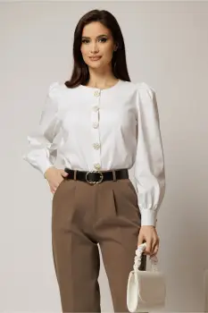 Bluza DY Fashion alba din bumbac cu maneci lungi si nasturi eleganti imagine