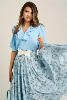 Bluza DY Fashion bleu din voal cu volanas imagine