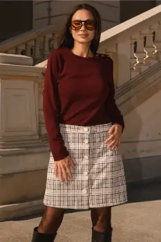 Bluza DY Fashion casual din jerse burgundy cu nasturi pe umar imagine