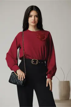 Bluza DY Fashion casual din jerse magenta cu floare din organza imagine