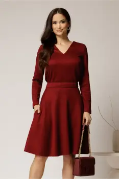 Bluza DY Fashion din tricot bordo cu decolteu in V imagine