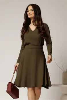 Bluza DY Fashion din tricot kaki cu decolteu in V imagine