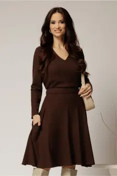 Bluza DY Fashion din tricot maro cu decolteu in V imagine