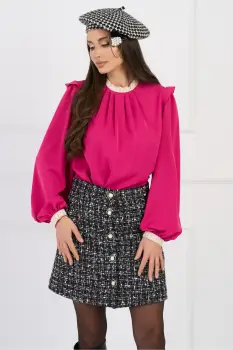 Bluza DY Fashion eleganta din voal fucsia cu dantela la guler si mansete imagine