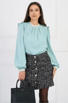 Bluza DY Fashion eleganta din voal verde mint cu dantela la guler si mansete imagine