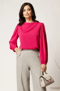 Bluza DY Fashion fucsia din triplu voal cu pliuri pe umar imagine