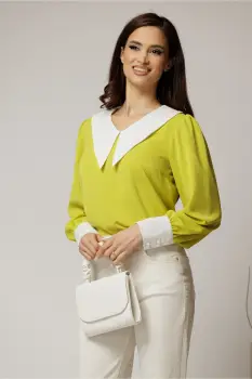 Bluza DY Fashion galben neon cu gulerul ascutitdin voal fluid imagine