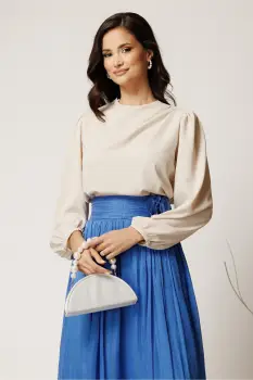 Bluza DY Fashion ivory din triplu voal cu pliuri pe umar imagine