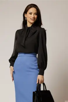 Bluza DY Fashion lejera neagra din triplu voal cu guler tip esarfa imagine