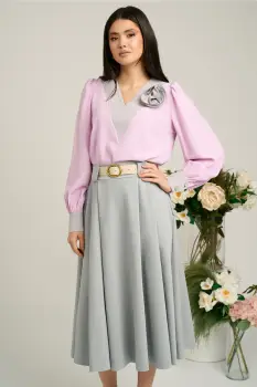 Bluza Dy Fashion roz cu decolteu in V si detaliu la bust imagine