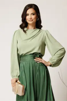 Bluza DY Fashion verde mint din triplu voal cu pliuri pe umar imagine