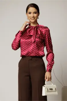 Bluza eleganta bordo cu buline caramizii din satin imagine