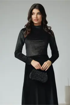 Bluza eleganta din catifea negra cu glitter argintiu imagine