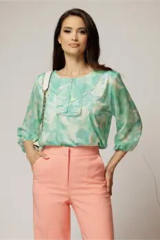 Bluza eleganta din viscoza cu imprimeu lila si roz si croi lejer imagine