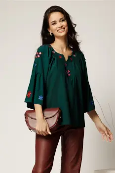 Bluza eleganta din viscoza verde cu broderie traditionala imagine