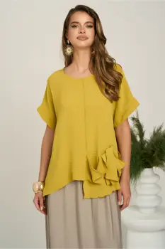 Bluza galben mustar din viscoza oversized cu funda in talie imagine