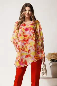 Bluza galbena din voal oversized cu imprimeu corai- Viada imagine