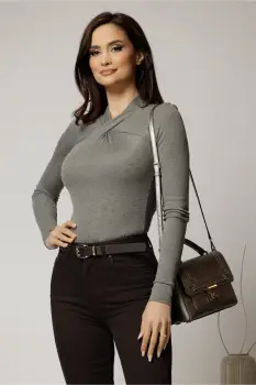 Bluza gri mulata din tencel cu desing impletit la bust imagine